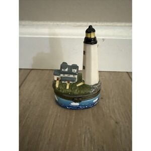 Porcelain Hinged Trinket Box Lighthouse Seashore Ocean Nautical #6